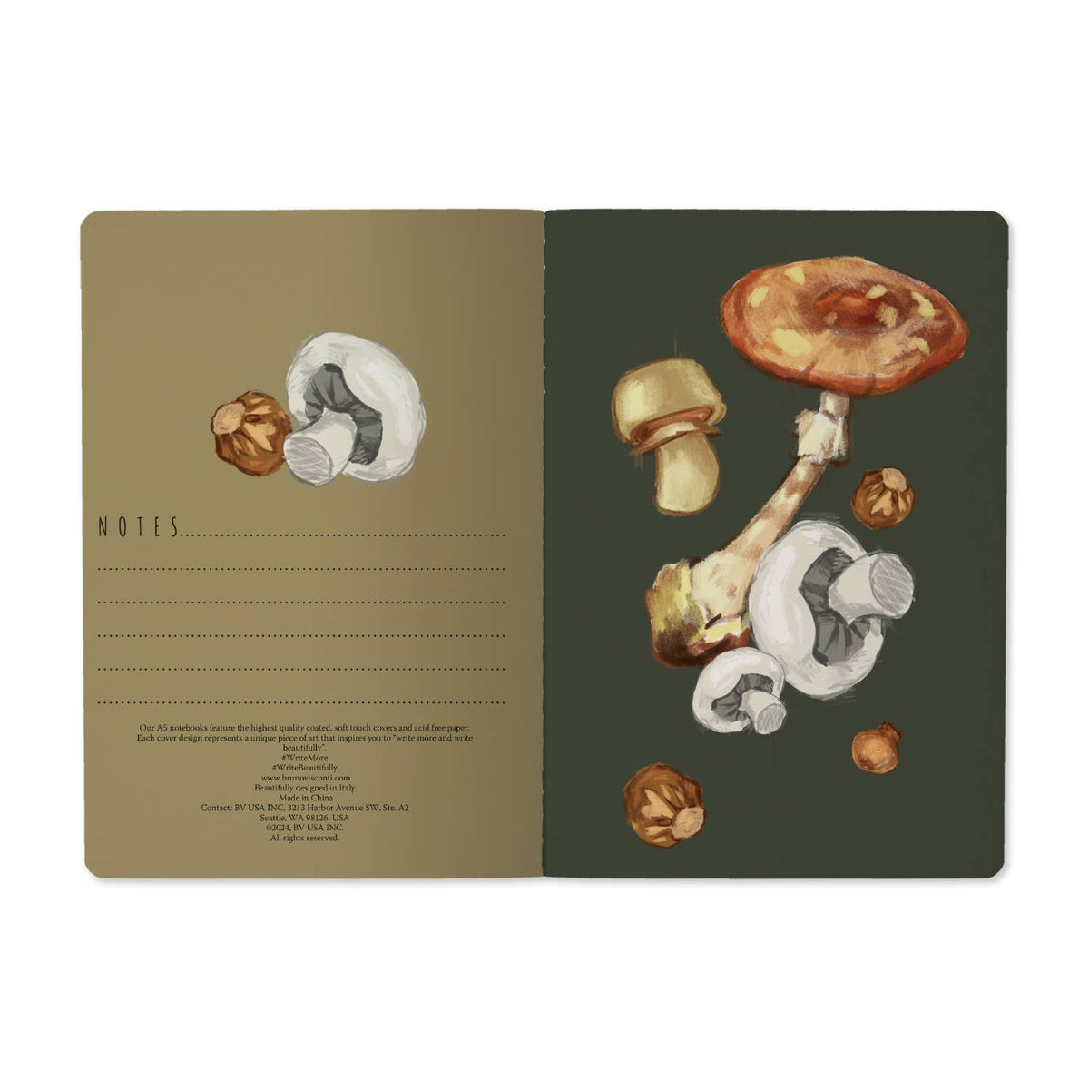 Bruno Visconti Mushrooms on Black 2 lined notebook, view 3