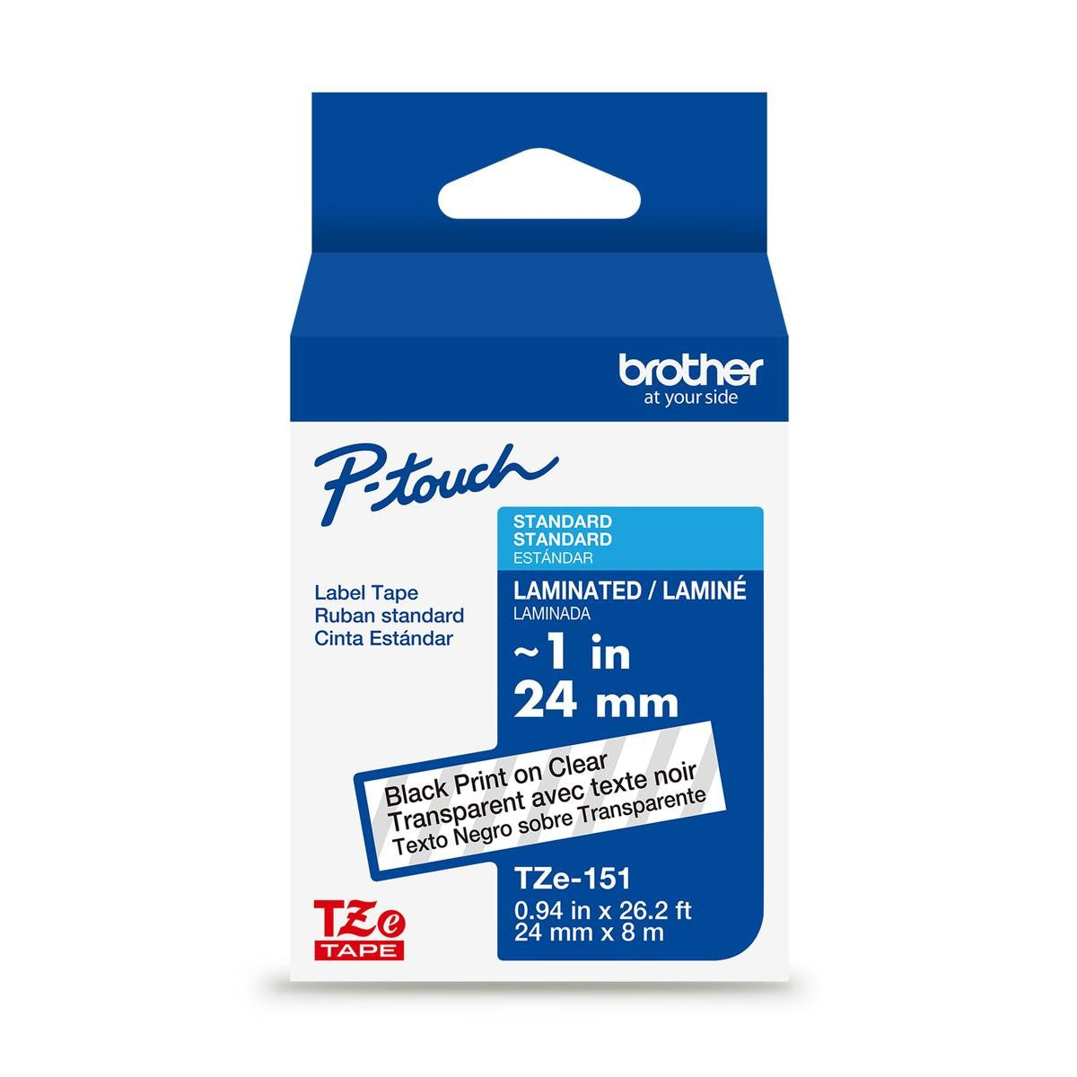 Brother P-touch TZe-151G laminated label tape — 24 mm, Black on Clear