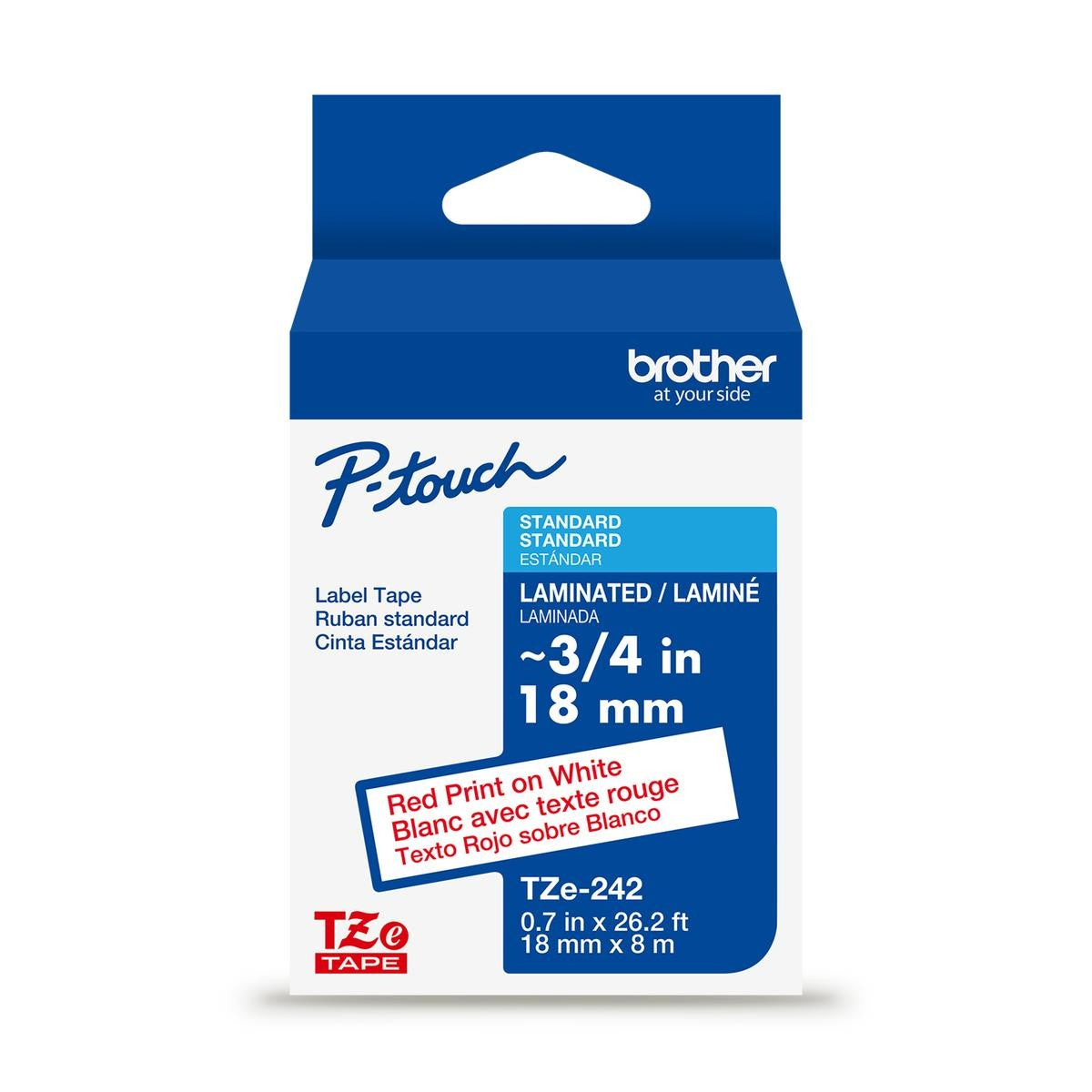 Brother P-touch TZe-242G laminated label tape — 18 mm, Red on White