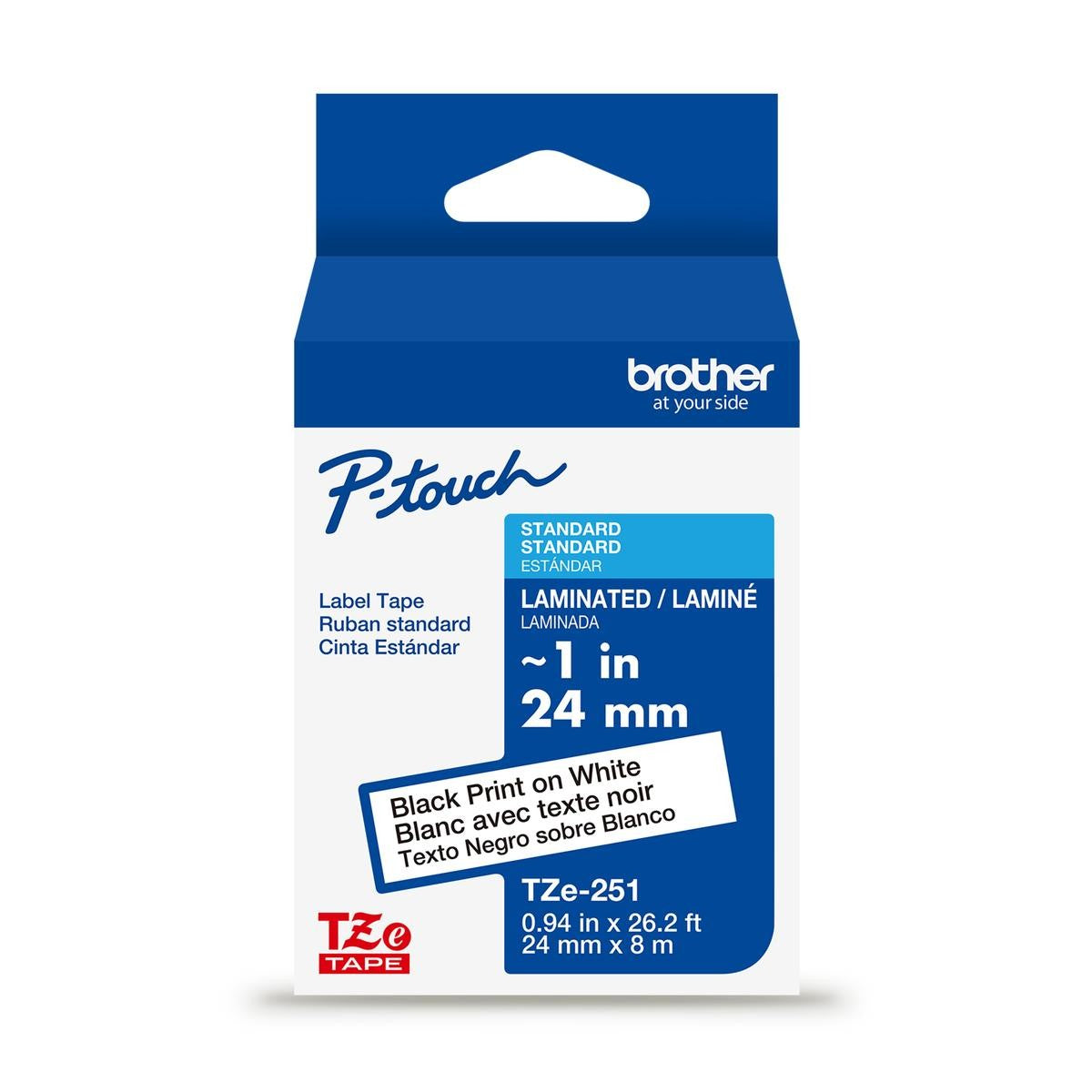 Brother P-touch TZe-251G laminated label tape — 24 mm, Black on White