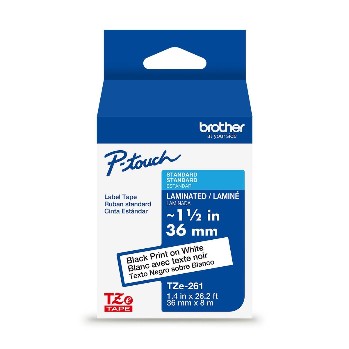 Brother P-touch TZe-261G laminated label tape — 36 mm, Black on White