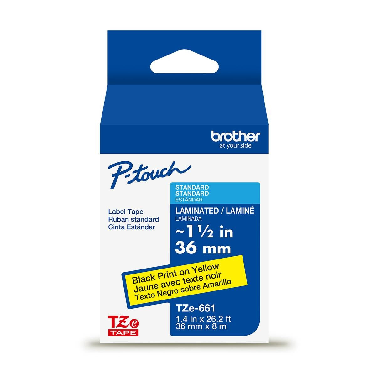 Brother P-touch TZe-661G laminated label tape — 36 mm, Black on Yellow