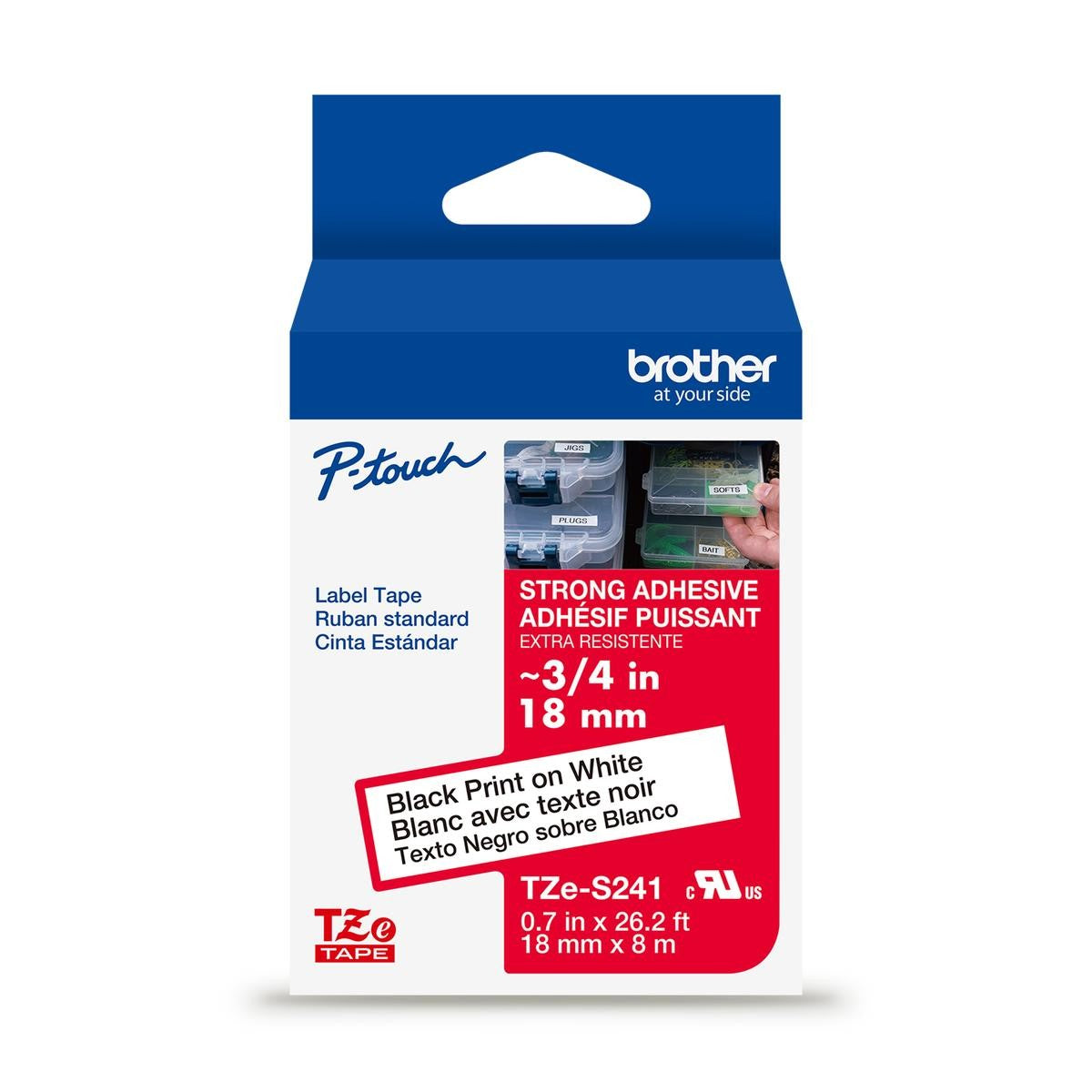 Brother Genuine TZe-S241G Black on White Laminated Tape for TZe-compatible P-touch Label Makers, 18 mm wide x 8 m long