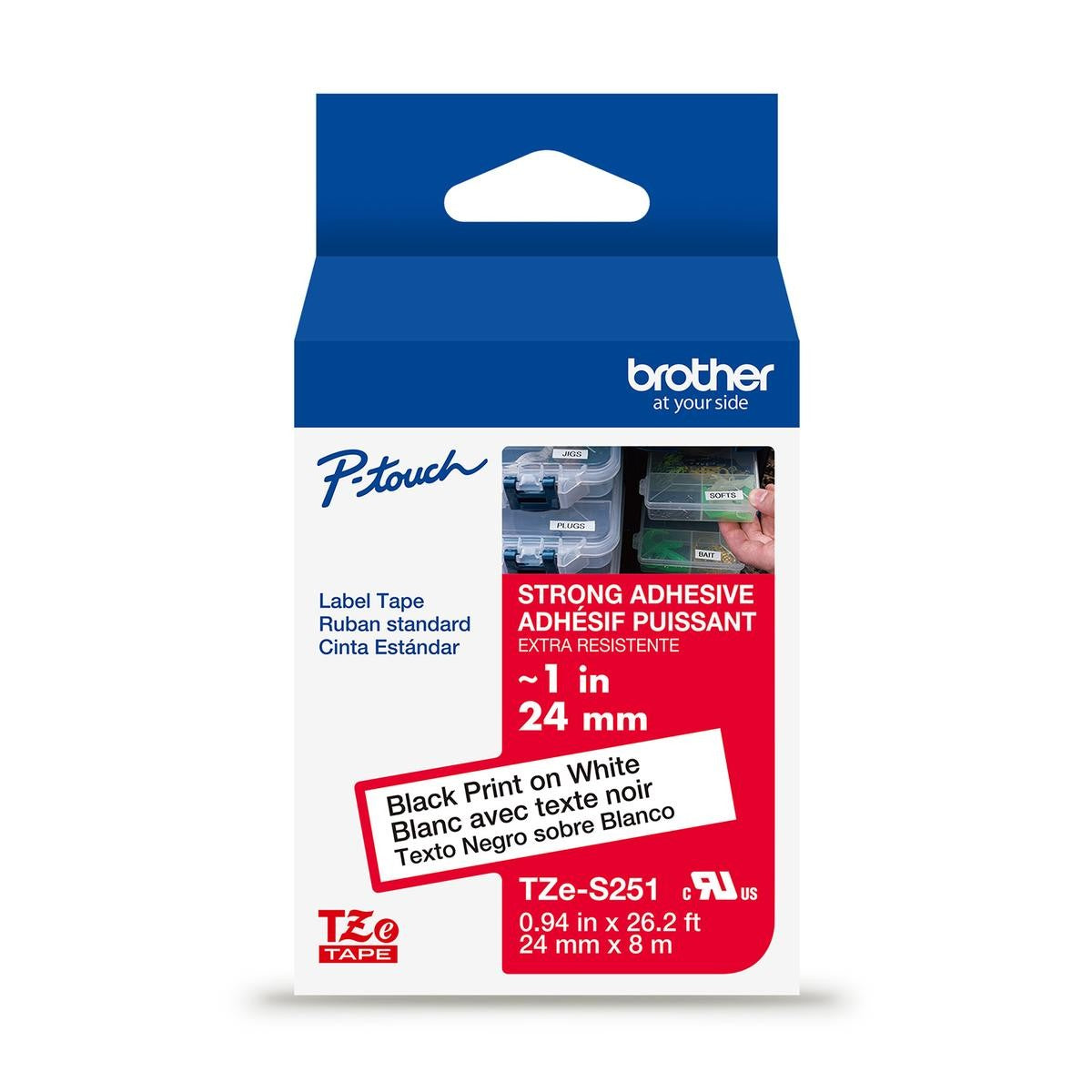 Brother Genuine TZe-S251G Black on White Extra-Strength Laminated Tape for P-touch Label Makers, 24 mm wide x 8 m long