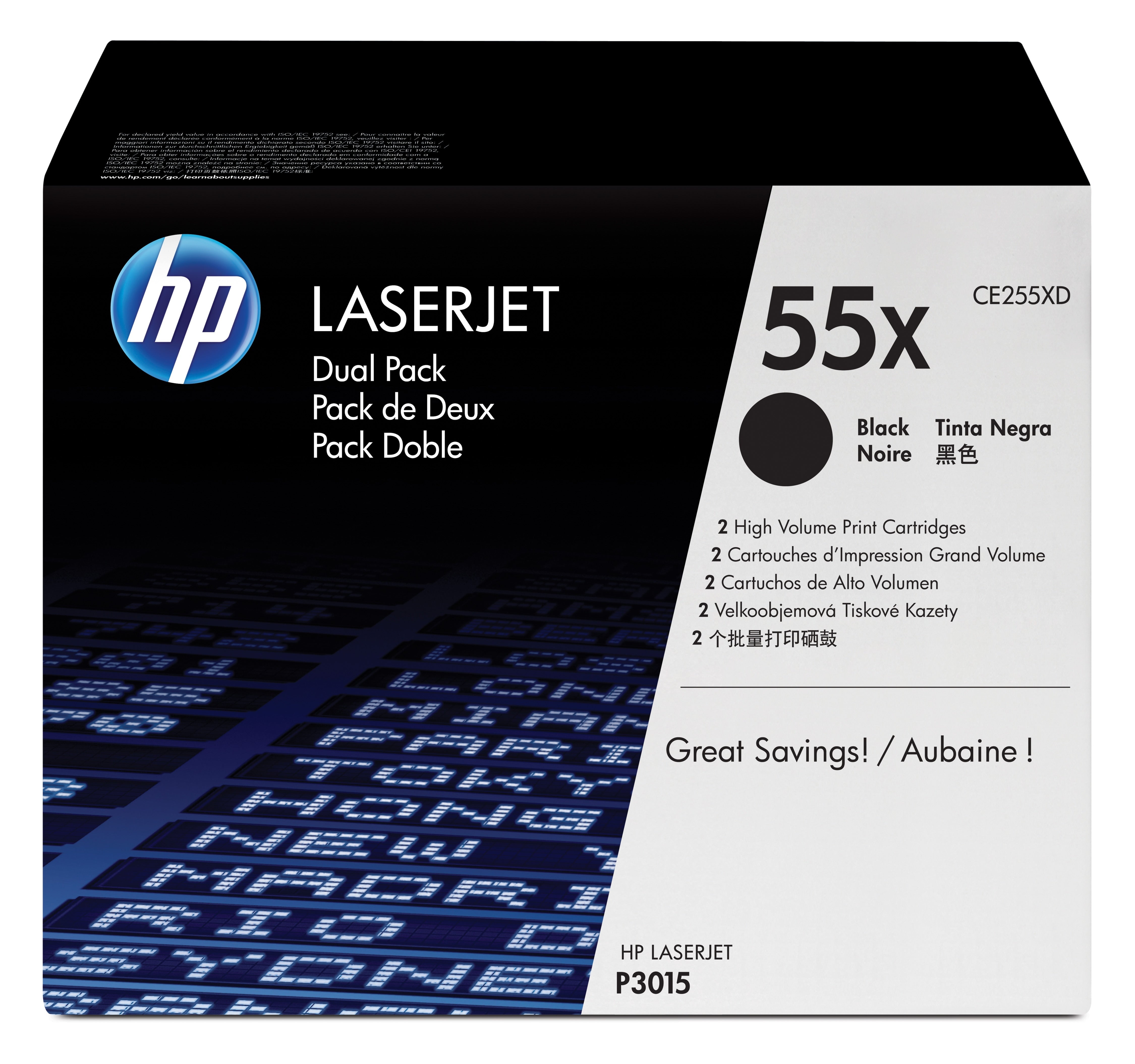 HP 55X (CE255XD) Cartouche de toner LaserJet authentique – Noir, pack double (2 x 12 500 pages)