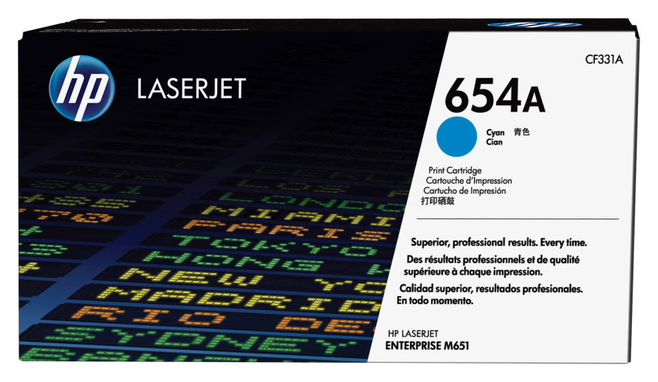 HP 654A (CF331A) Cartouche de toner laser originale - Pack individuel - Cyan - 1 unité