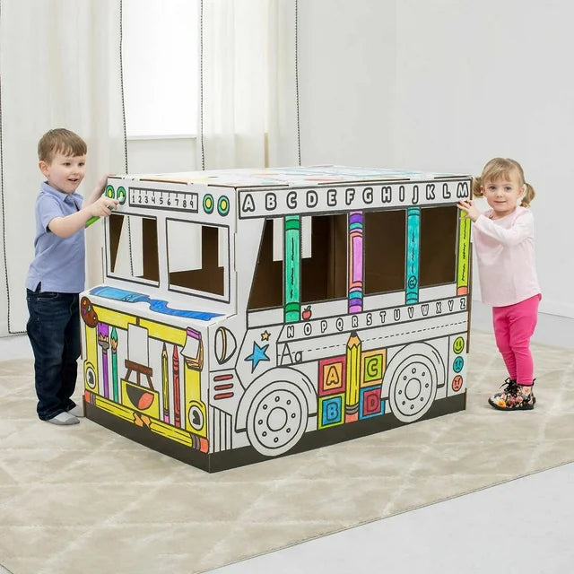 Maisonnette/Bus scolaire en carton à colorier