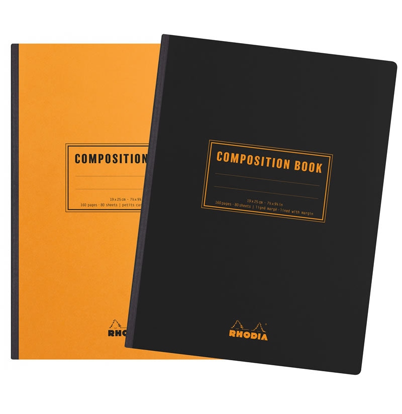 Rhodia Composition Book, 7.5 x 9.875 in — orange and black covers, front view