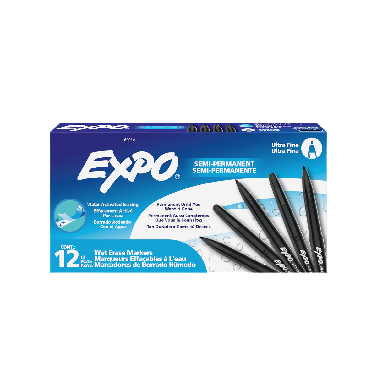 EXPO Vis-à-Vis Wet Erase Markers — Ultra Fine, Black, Box of 12
