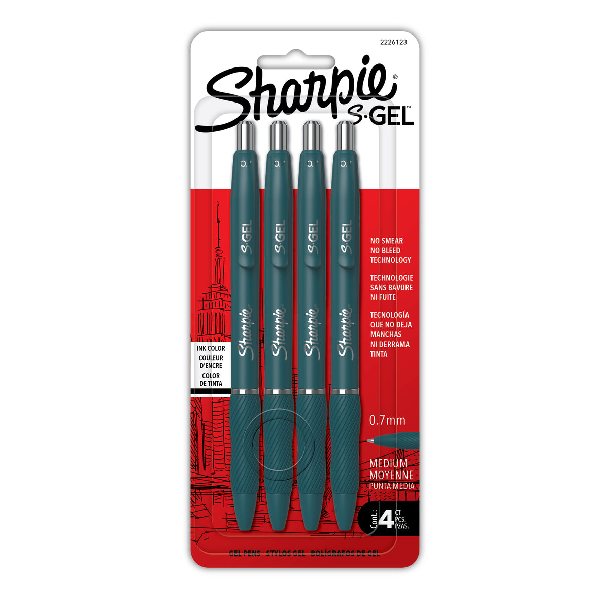 Sharpie S-Gel gel pens 4-pack, Teal Crush barrel, black ink, 0.7 mm