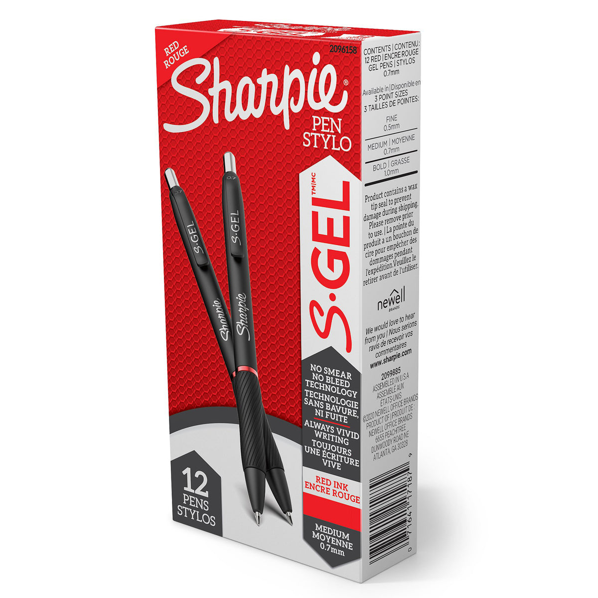 Sharpie S-Gel gel pens box of 12, 0.7 mm medium, red ink