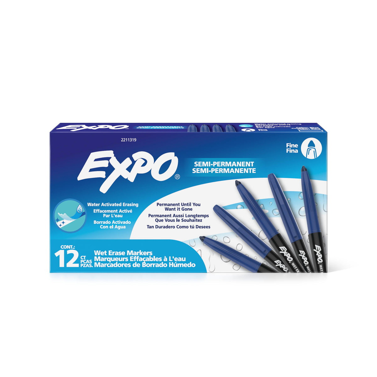 EXPO Vis-à-Vis Wet Erase Markers — Fine, Blue, Box of 12