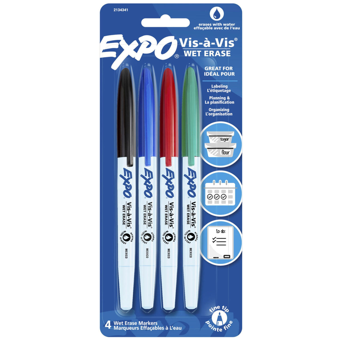 EXPO Vis-à-Vis Wet Erase Markers — Ultra Fine, Assorted, 4-Pack