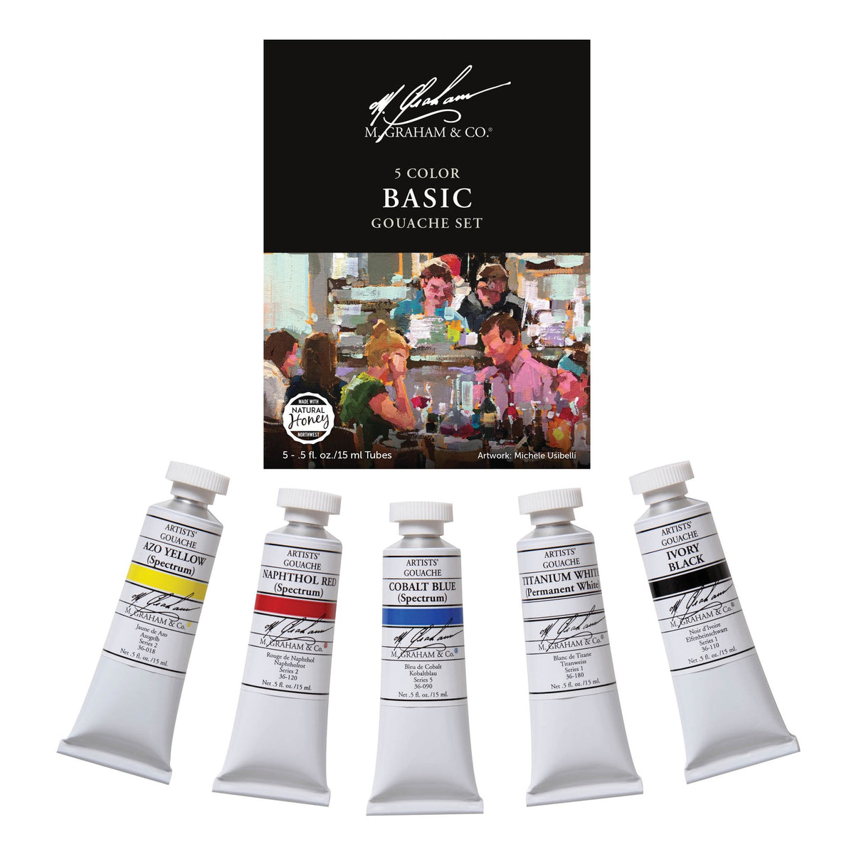 M. Graham Gouache Set, 5 x 15 ml tubes