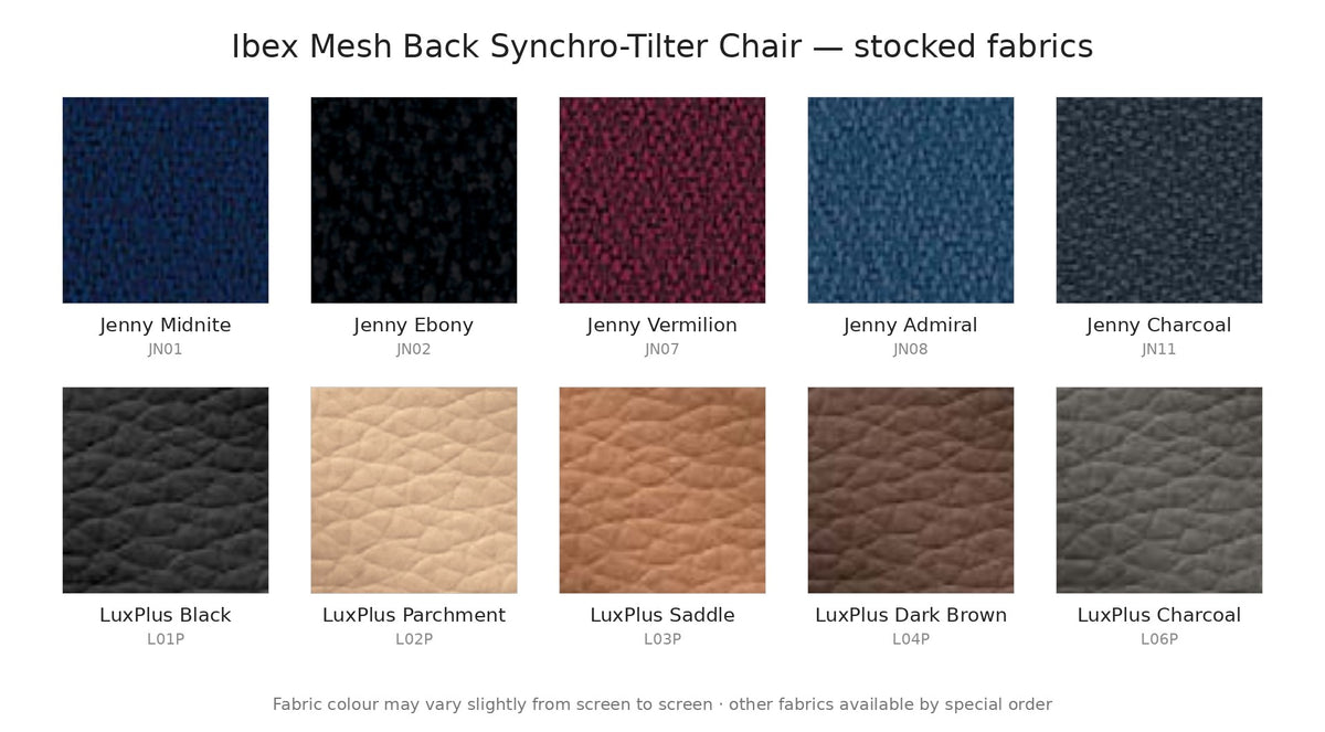 Ibex Synchro-Tilter stocked fabric swatches