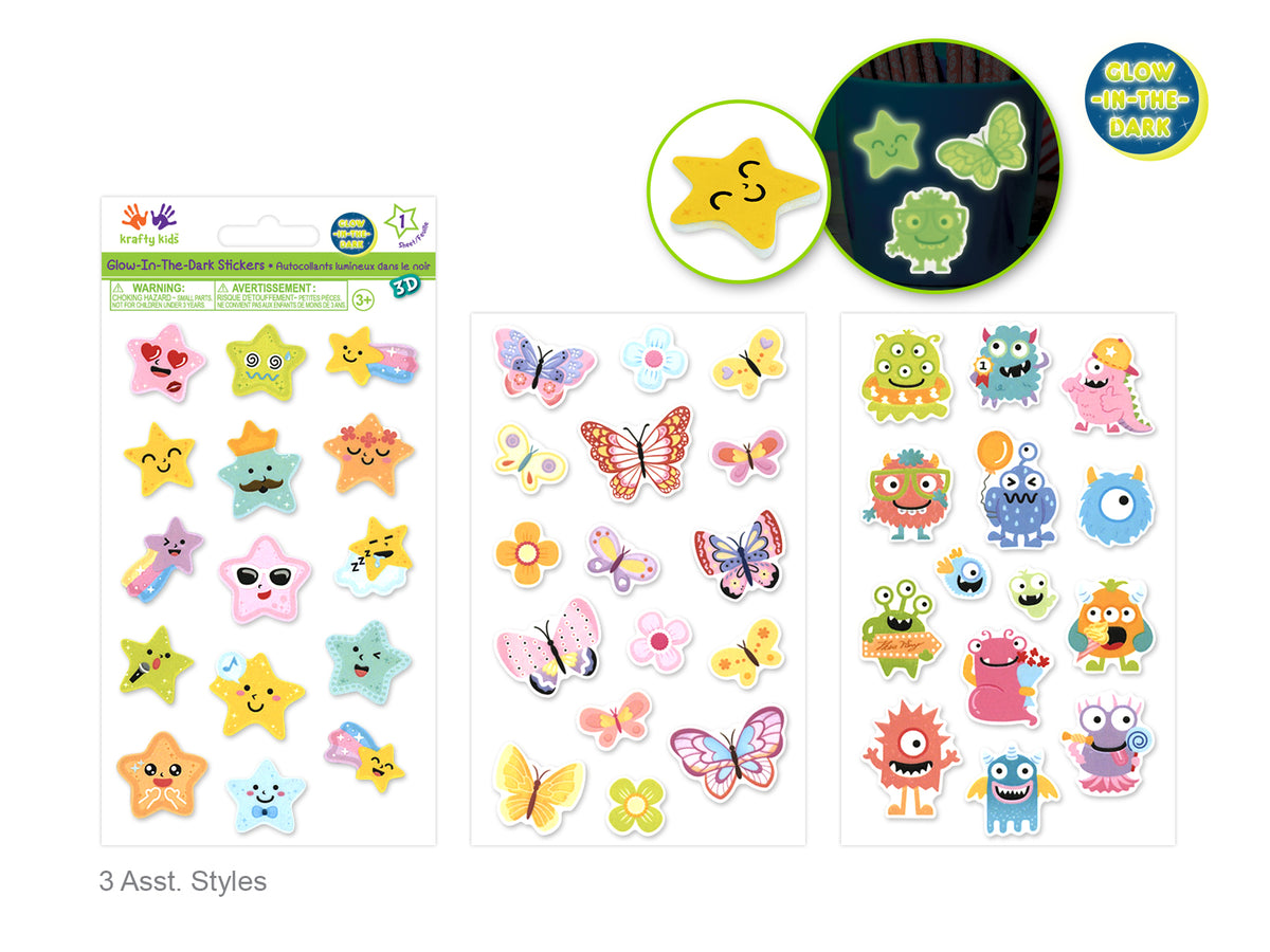 3D Glow Foam Stickers - Assorted