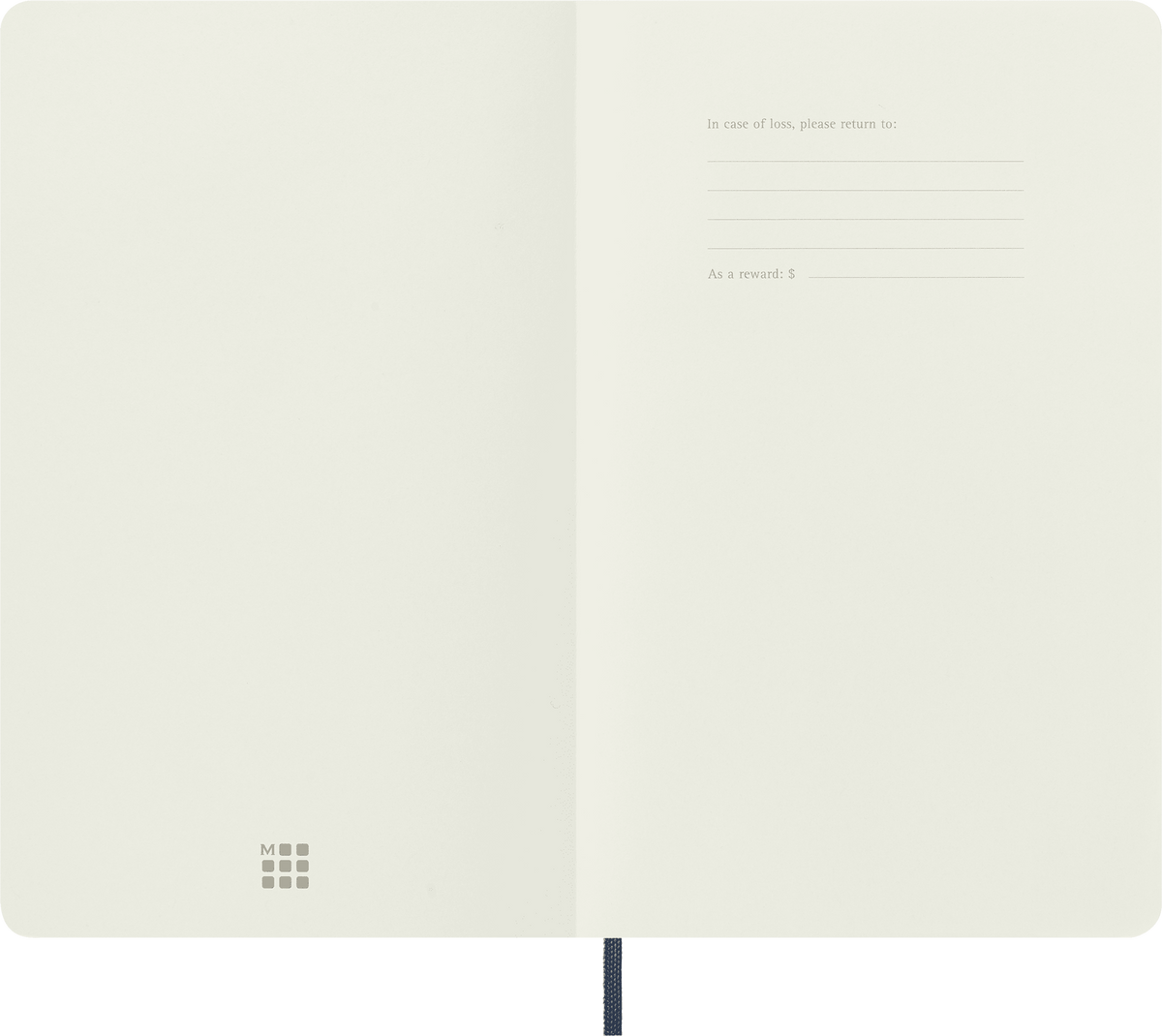 Moleskine Classic Notebook, Soft Cover, Large, Dotted — Sapphire Blue, open interior view