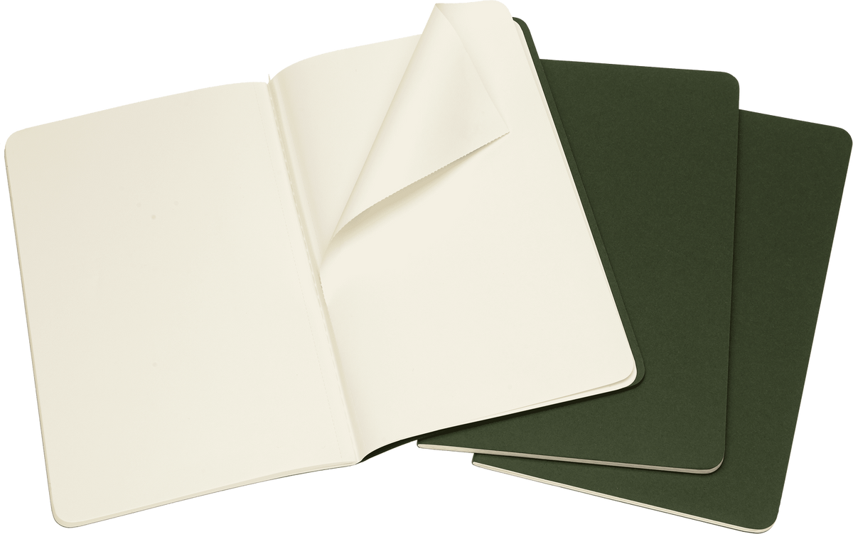 Moleskine Cahier Journal 3-Pack, Large, Plain — Myrtle Green, open/interior