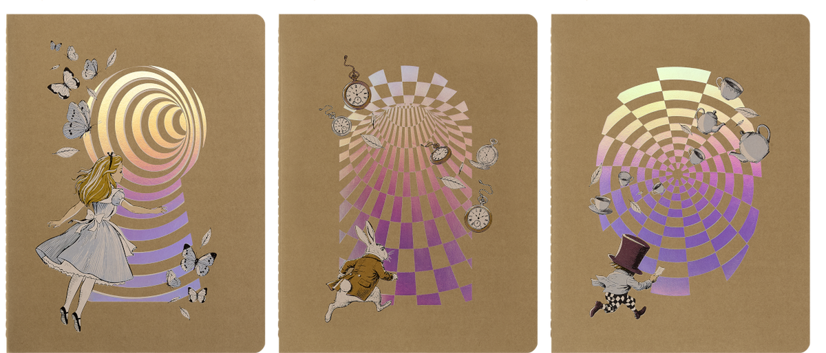 Moleskine Alice in Wonderland Cahier Journal 3-Pack, XL, Ruled — Multicolour, open/interior