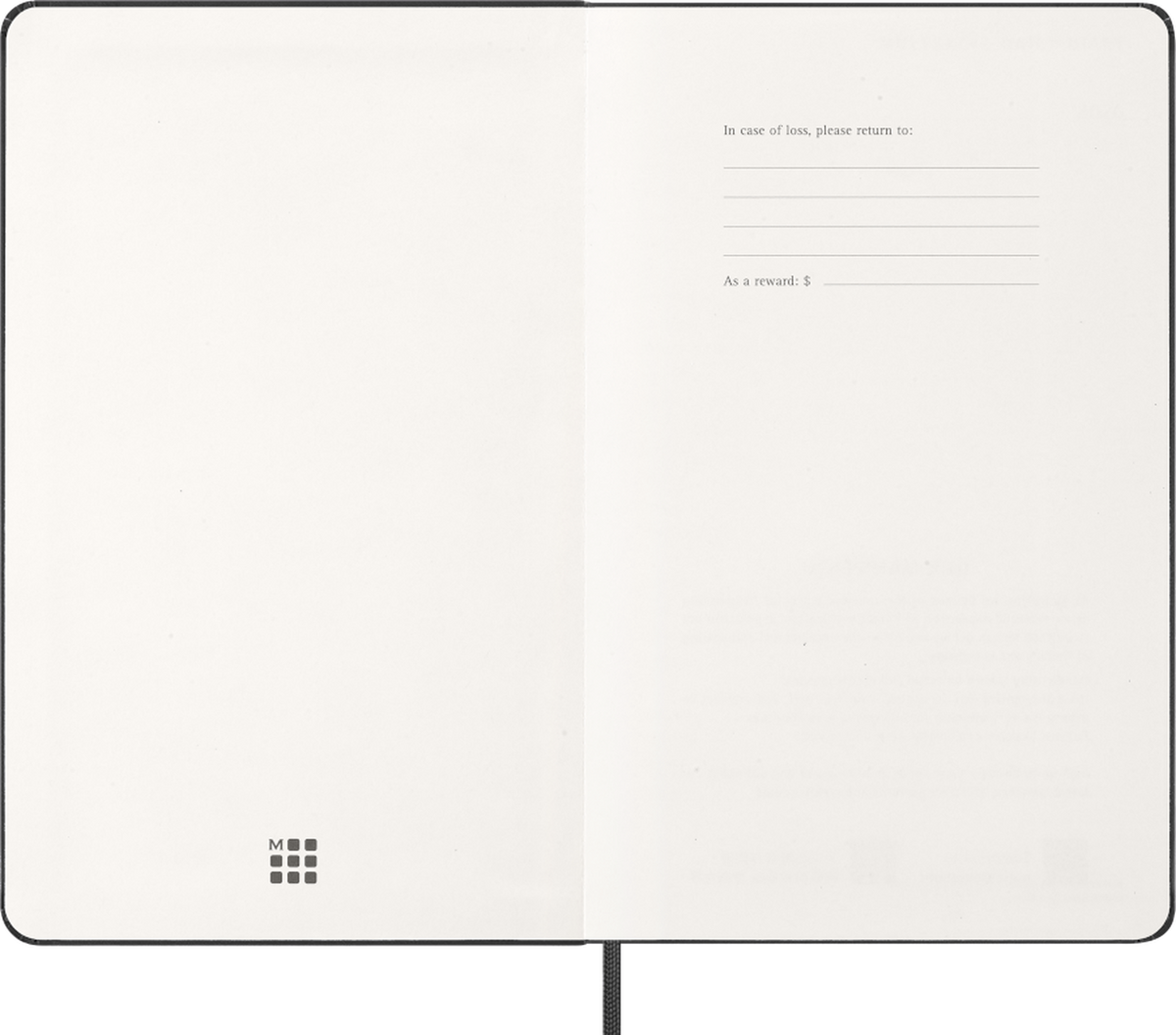 Moleskine 2027 Weekly Planner, 12-Month, Hard Cover — Large, Black, open/interior