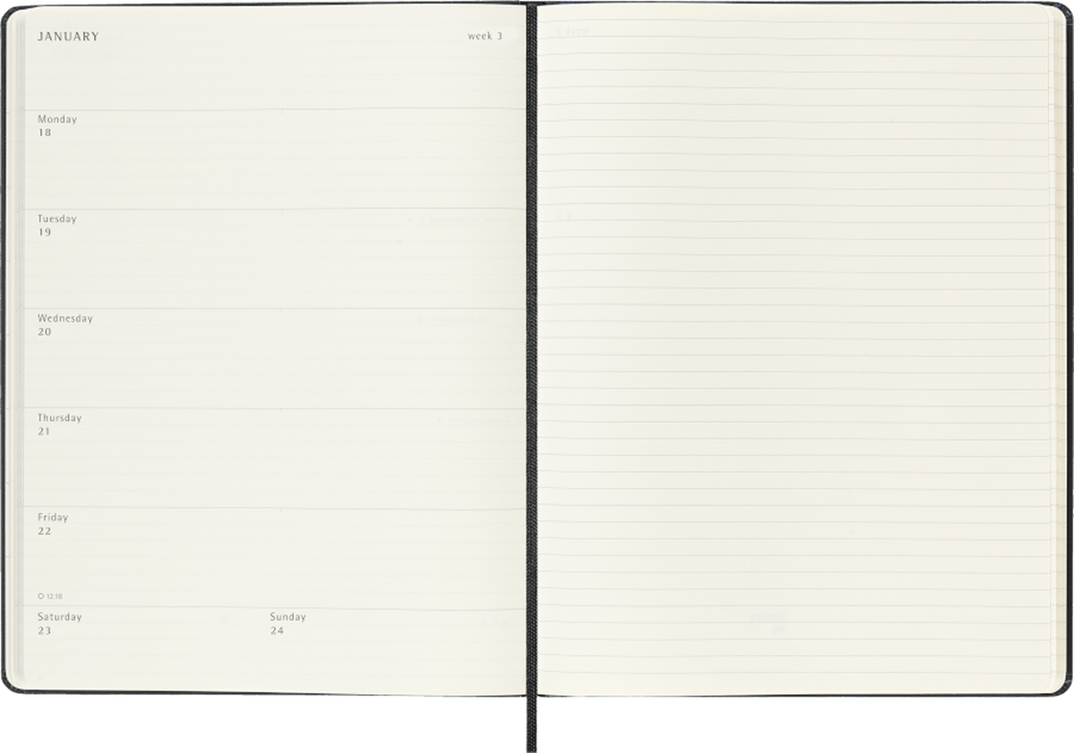 Moleskine 2027 Weekly Planner, 12-Month, Hard Cover — XL, Black, detail
