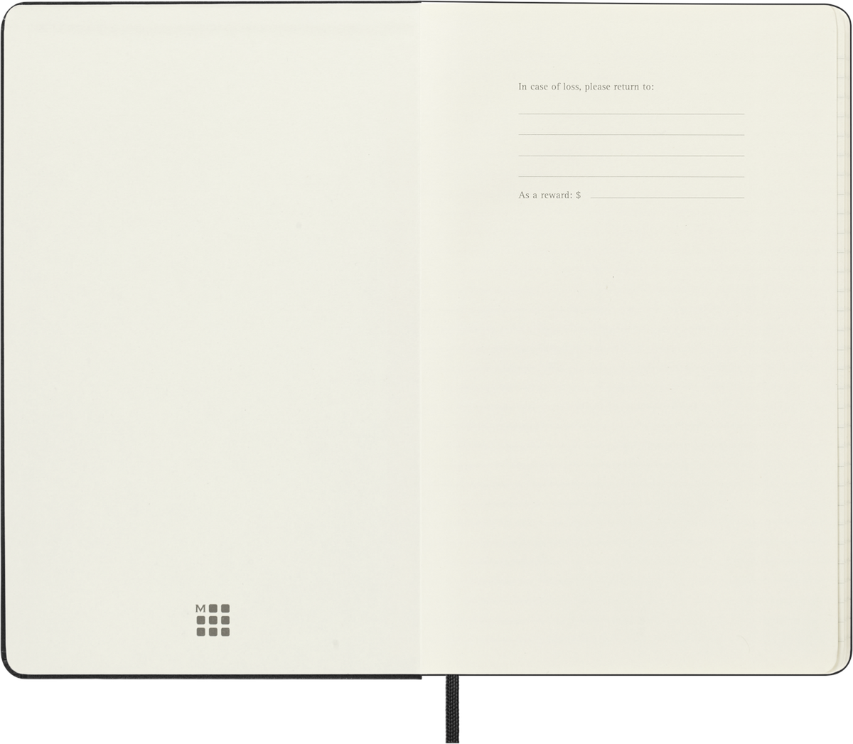 Moleskine 18-Month Daily Planner 2026–2027, Hard Cover — Large, Black, open interior view