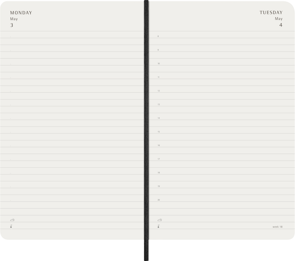 Moleskine 18-Month Daily Planner 2026–2027, Large, Soft Cover — Black, detail view