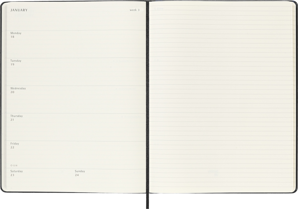 Moleskine 18-Month Weekly Planner 2026–2027, Hard Cover — Black, XL, detail view
