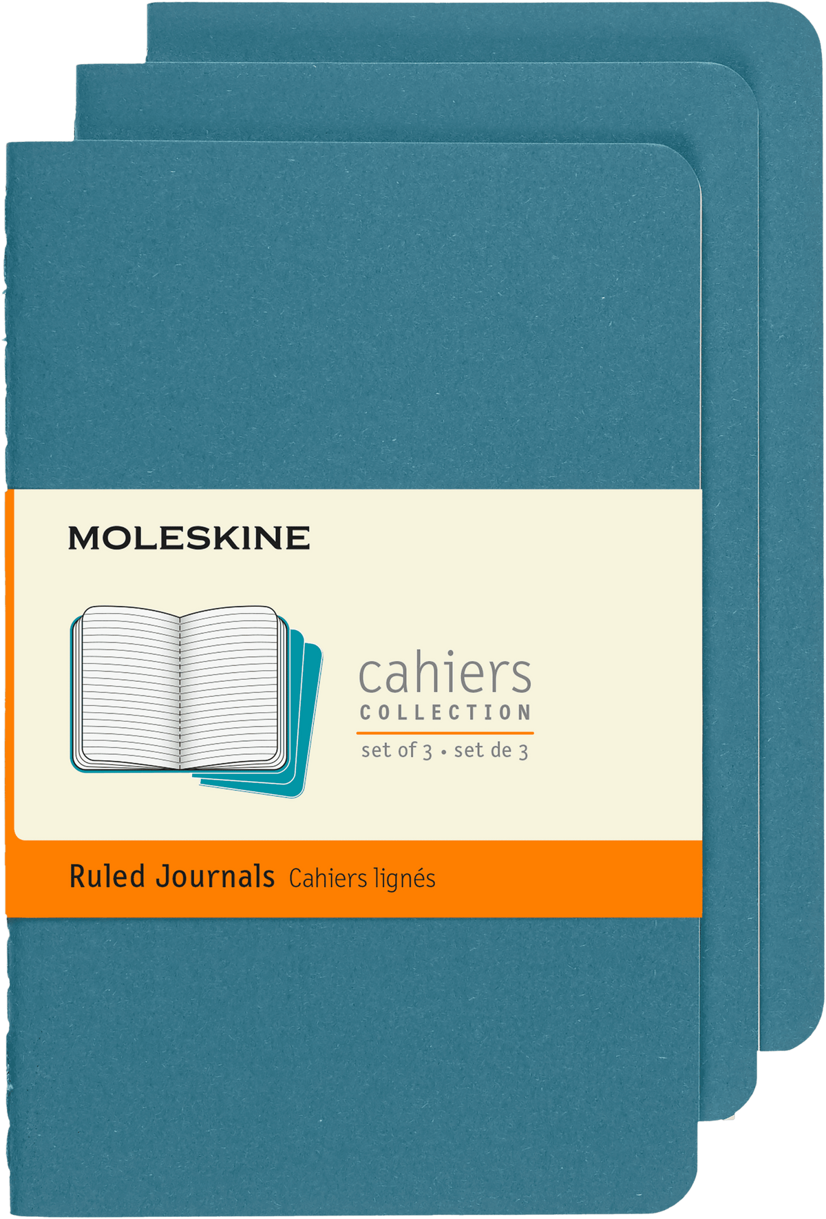 Moleskine Cahier Journal 3-Pack, Pocket, Ruled — Brisk Blue, front cover