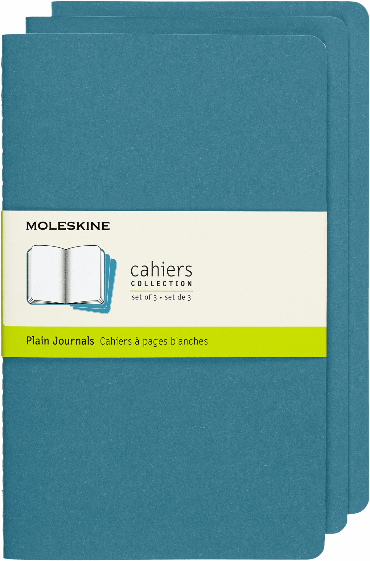 Moleskine Cahier Journal 3-Pack, Large, Plain — Brisk Blue, front cover