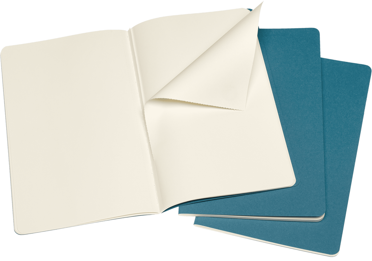 Moleskine Cahier Journal 3-Pack, Large, Plain — Brisk Blue, open/interior