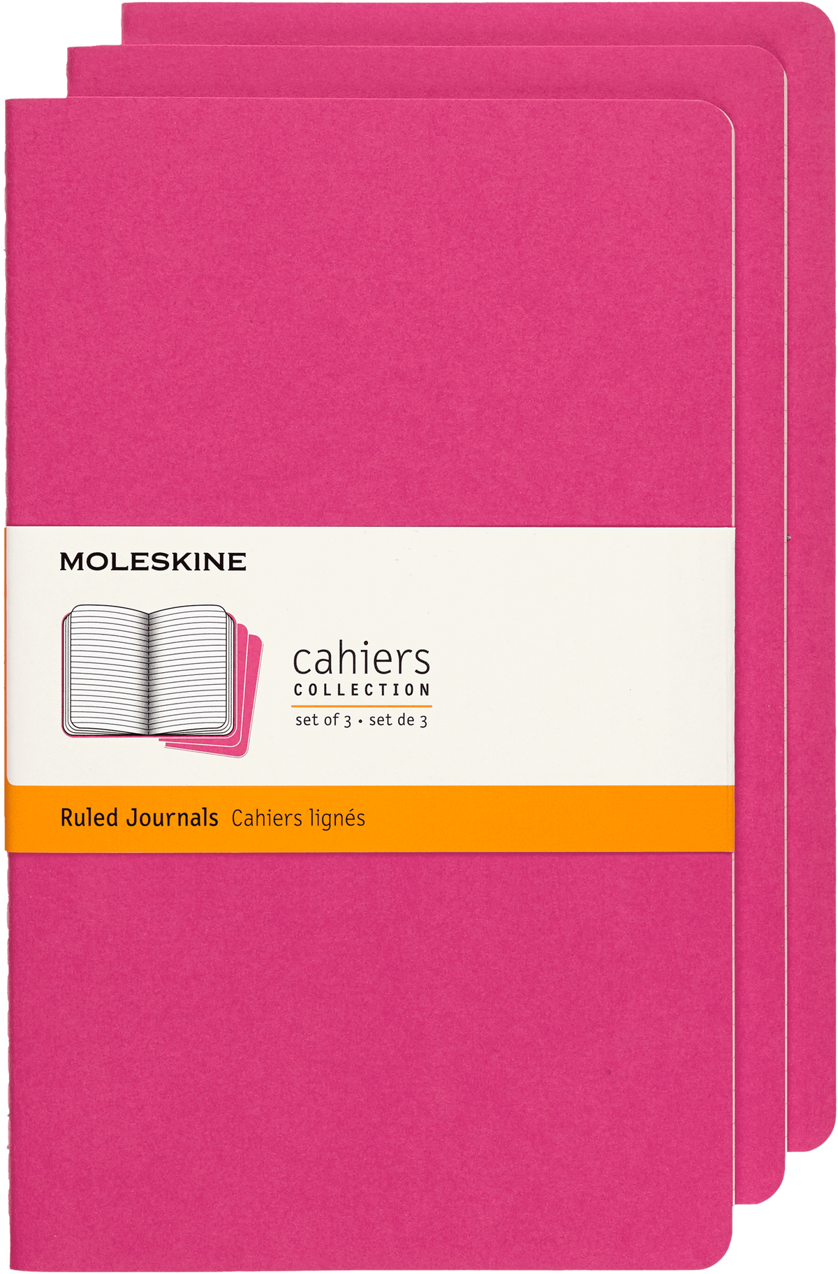 Moleskine Cahier Journal 3-Pack, Pocket, Ruled — Kinetic Pink, front cover