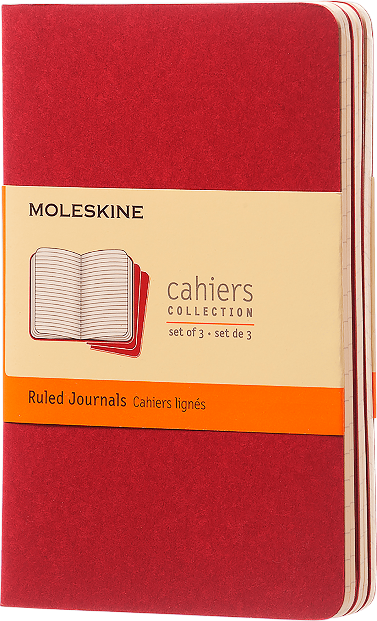 Moleskine Cahier Journal 3-Pack, Pocket, Ruled — Cranberry Red, front cover