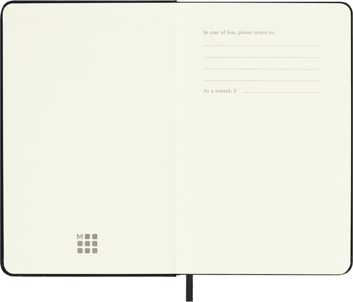 Moleskine Classic Notebook, Hard Cover, Pocket, Ruled — Black, open/interior