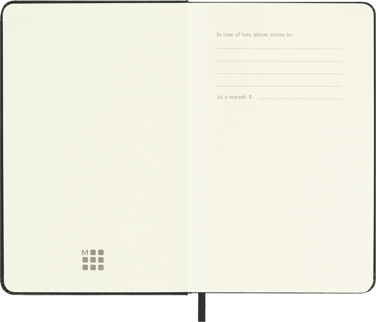 Moleskine Classic Notebook, Plain — Pocket Hard Cover, Black, open/interior