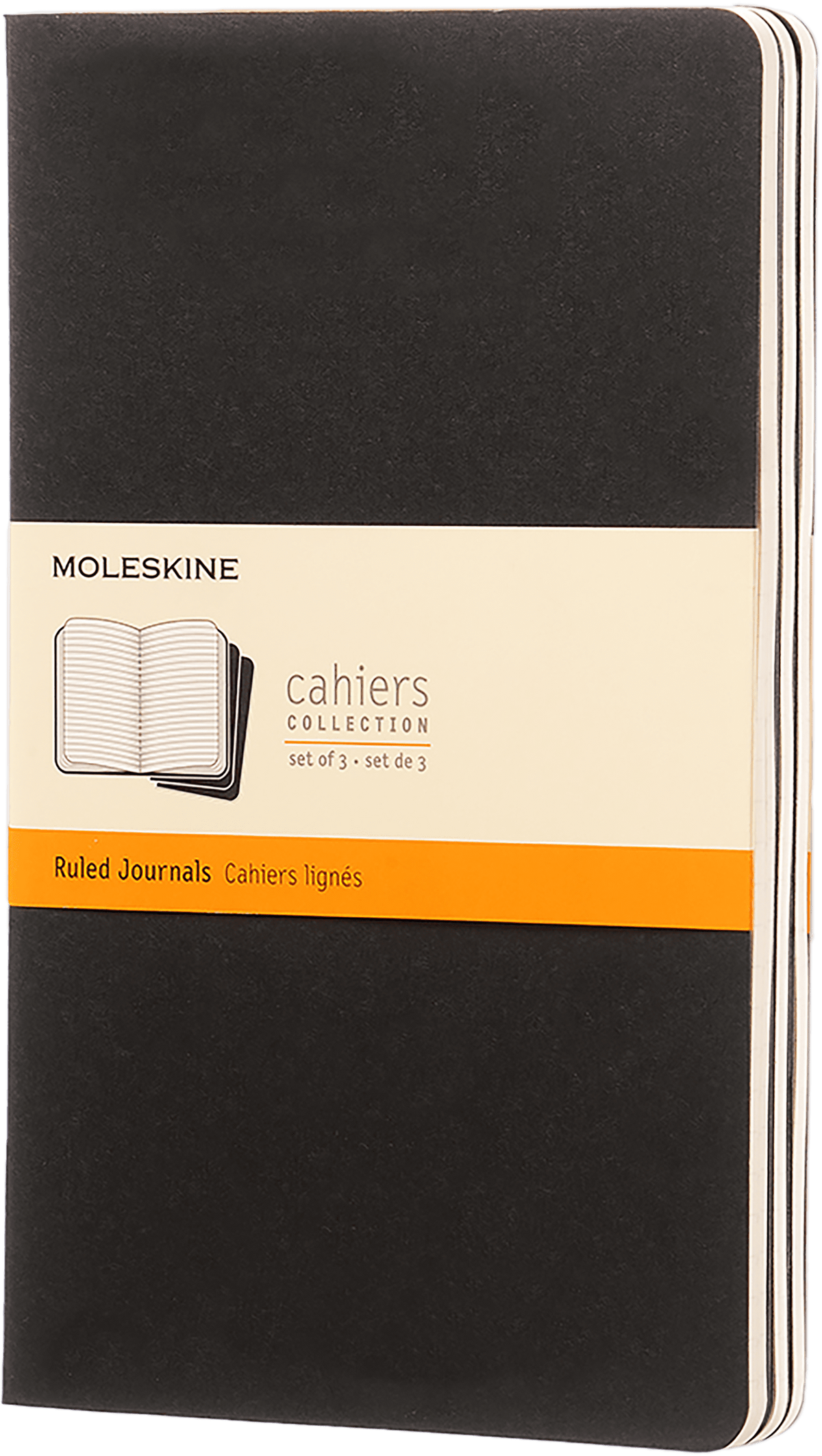 Moleskine Cahier Journal 3-Pack, Large, Ruled — Black, front cover