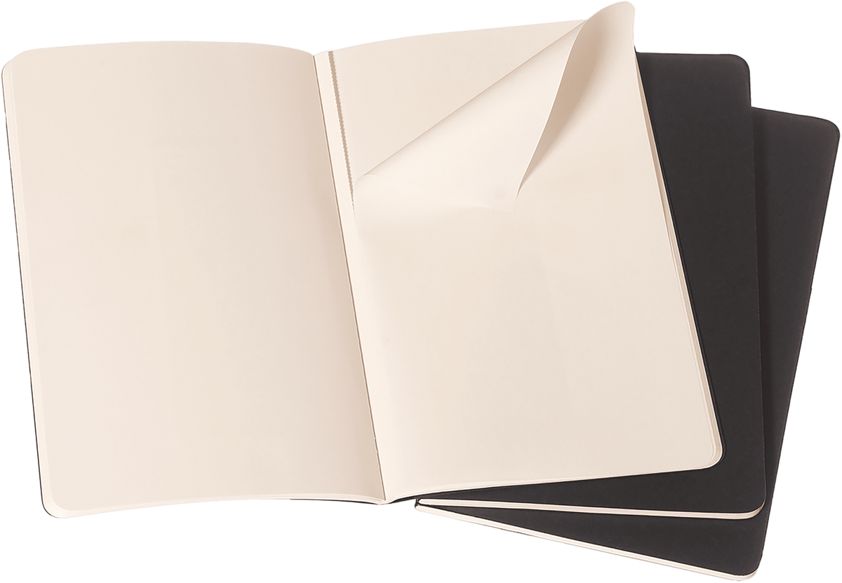 Moleskine Cahier Journal 3-Pack, Large, Plain — Black, open/interior
