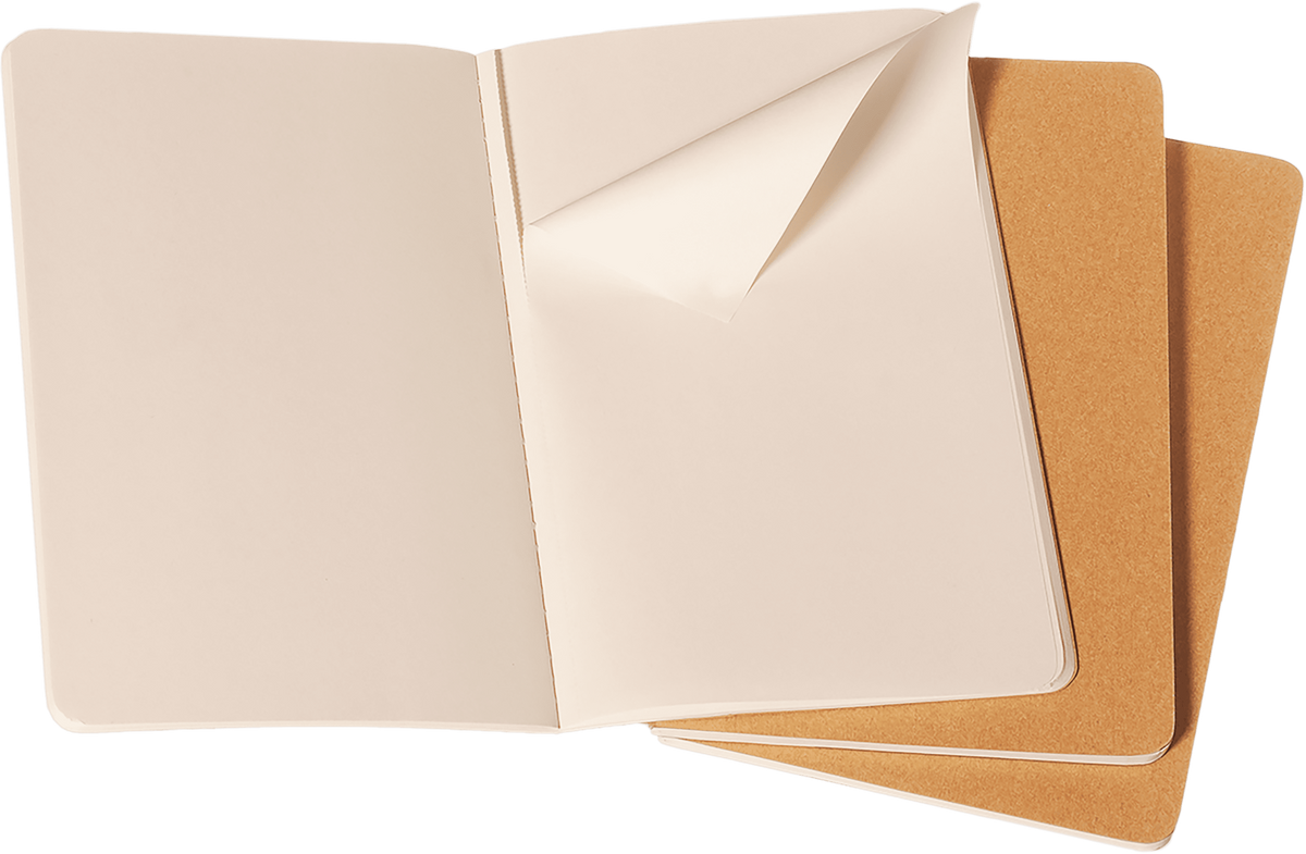 Moleskine Cahier Journal 3-Pack, Large, Plain — Kraft Brown, open/interior
