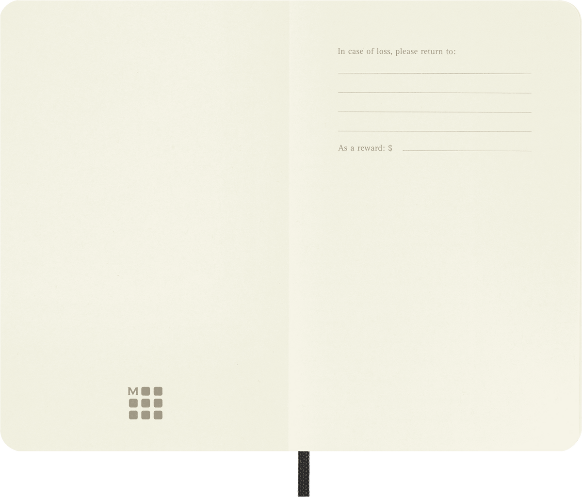Moleskine Classic Notebook, Soft Cover, Pocket, Plain, Black, open interior