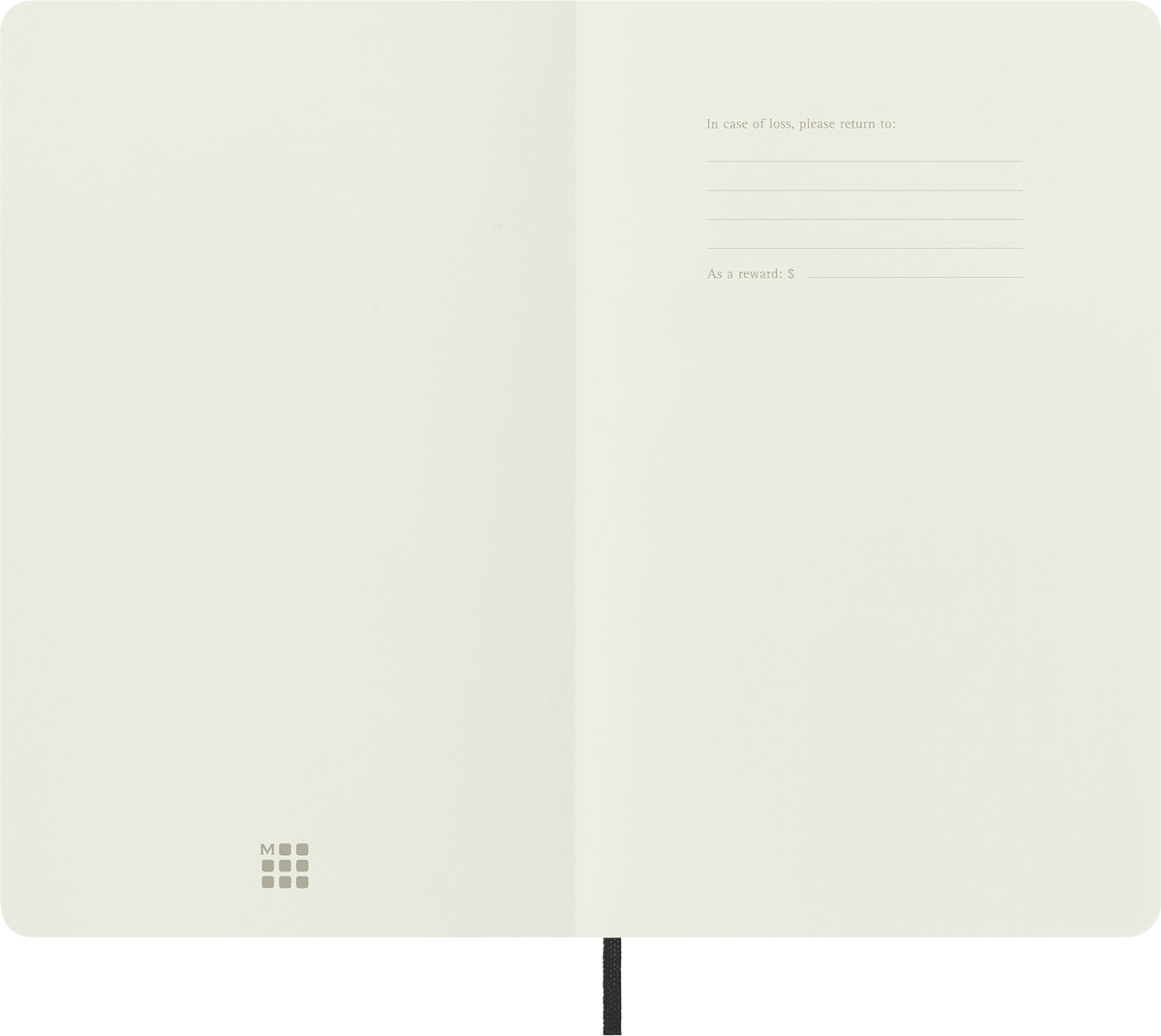 Moleskine Classic Notebook, Plain — Large Soft Cover, Black, open/interior