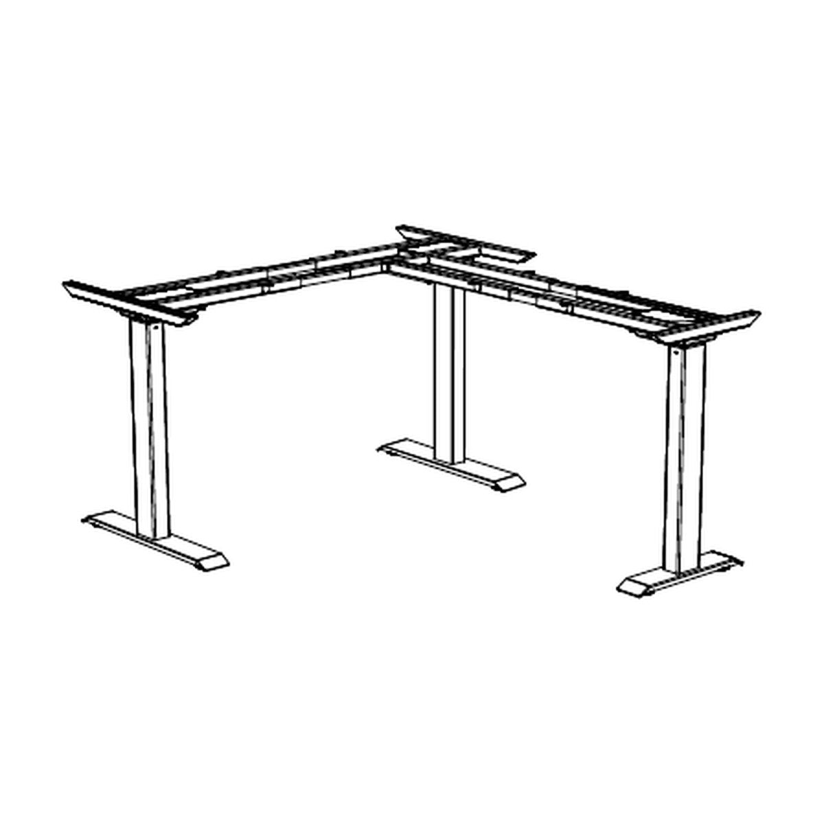 Heartwood Electric Height Adjustable Desk Bases — Calypso, Cleo, Athena, Atlas & Selene – Cleo 3-leg L-shape base line drawing