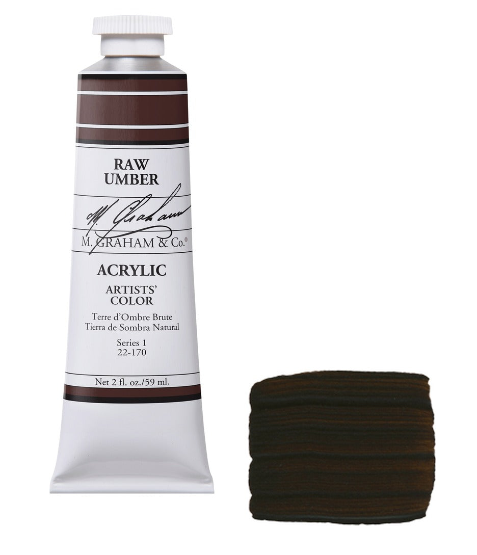 M. Graham Acrylic Raw Umber 2oz tube with painted colour swatch
