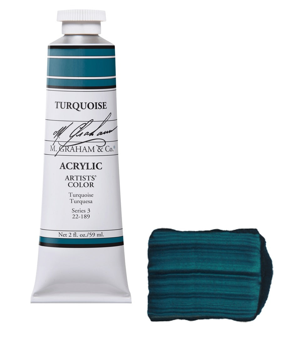 M. Graham Acrylic Turquoise 2oz tube with painted colour swatch