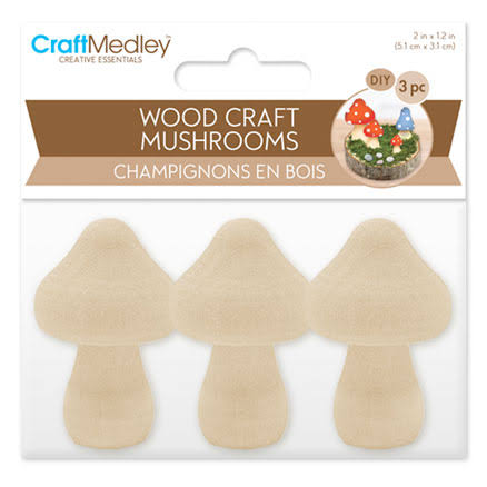Wood Craft Mushrooms 2" - 3 Pack