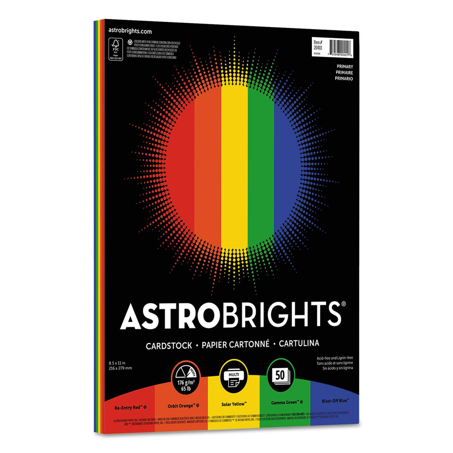 Astrobrights 65LB 5 Colour 50/PK Cardstock Paper