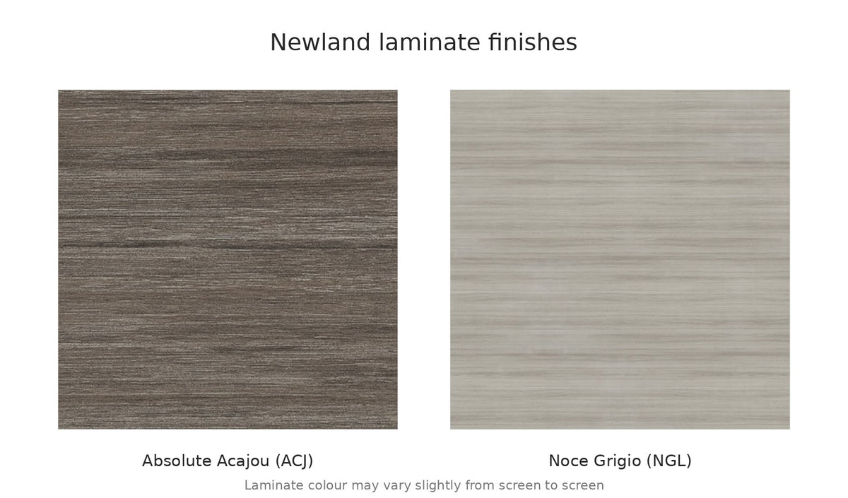 Offices To Go Newland laminate finishes: Absolute Acajou (ACJ) and Noce Grigio (NGL)