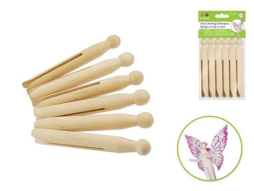 PINCES À LINGE EN BOIS ROND LOT DE 6
