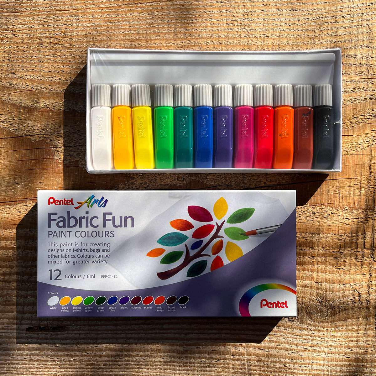 Pentel Fabric Fun Fabric Paint — 12 Assorted Colours, 6 mL Tubes