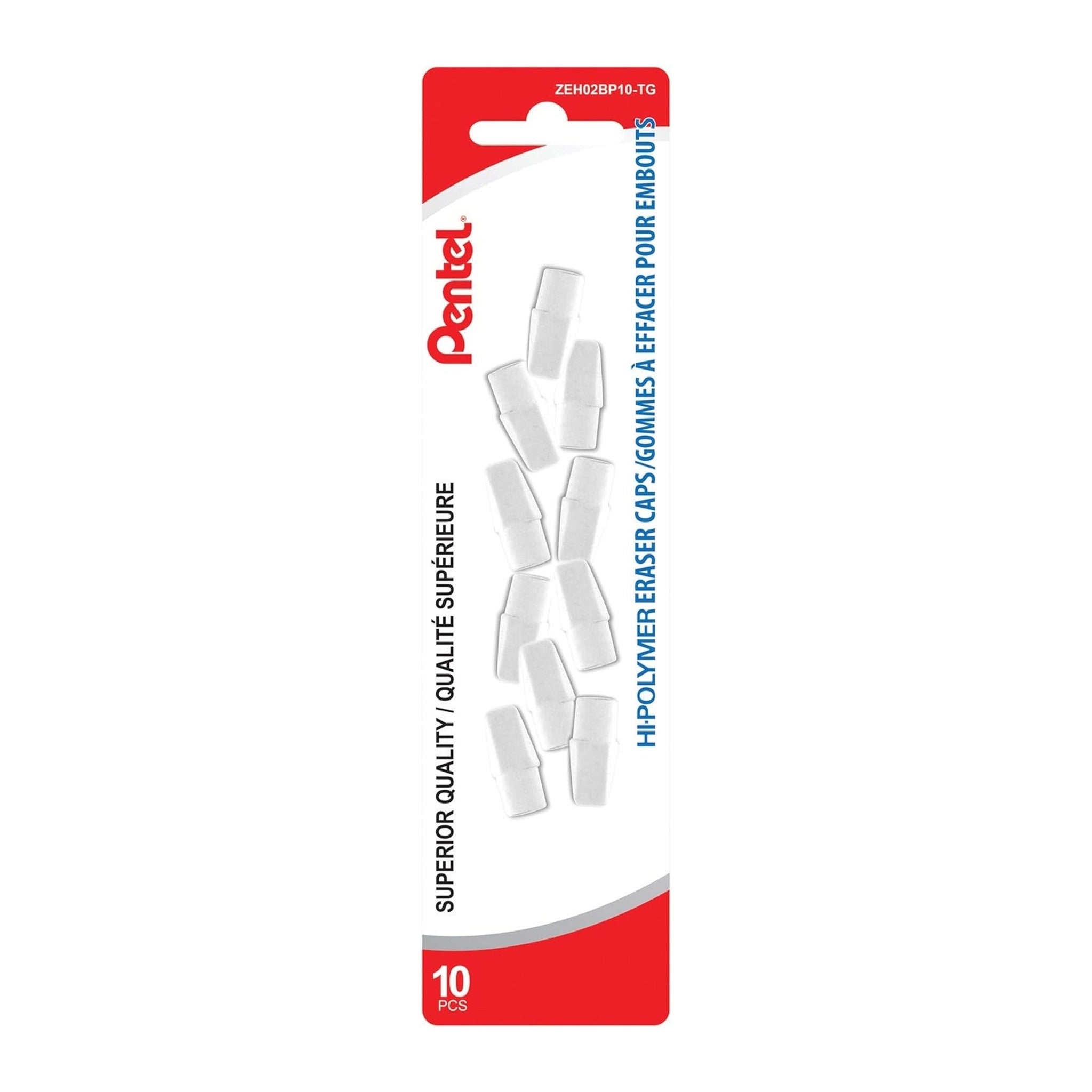 Pentel Hi-Polymer eraser caps, 10-pack, white — ZEH02BP10-TG