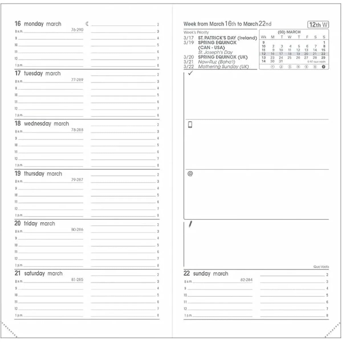 Quo Vadis IB Traveler refill – weekly spread with notes page